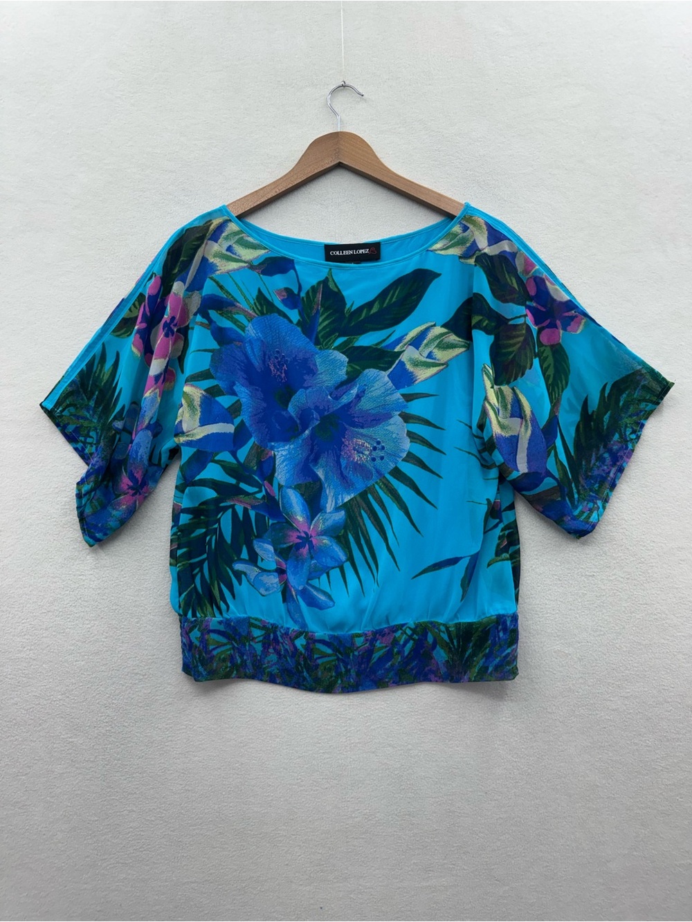 Colleen Lopez Women’s Small Blue Multi Tropical Mixed Print Blouse Tunic